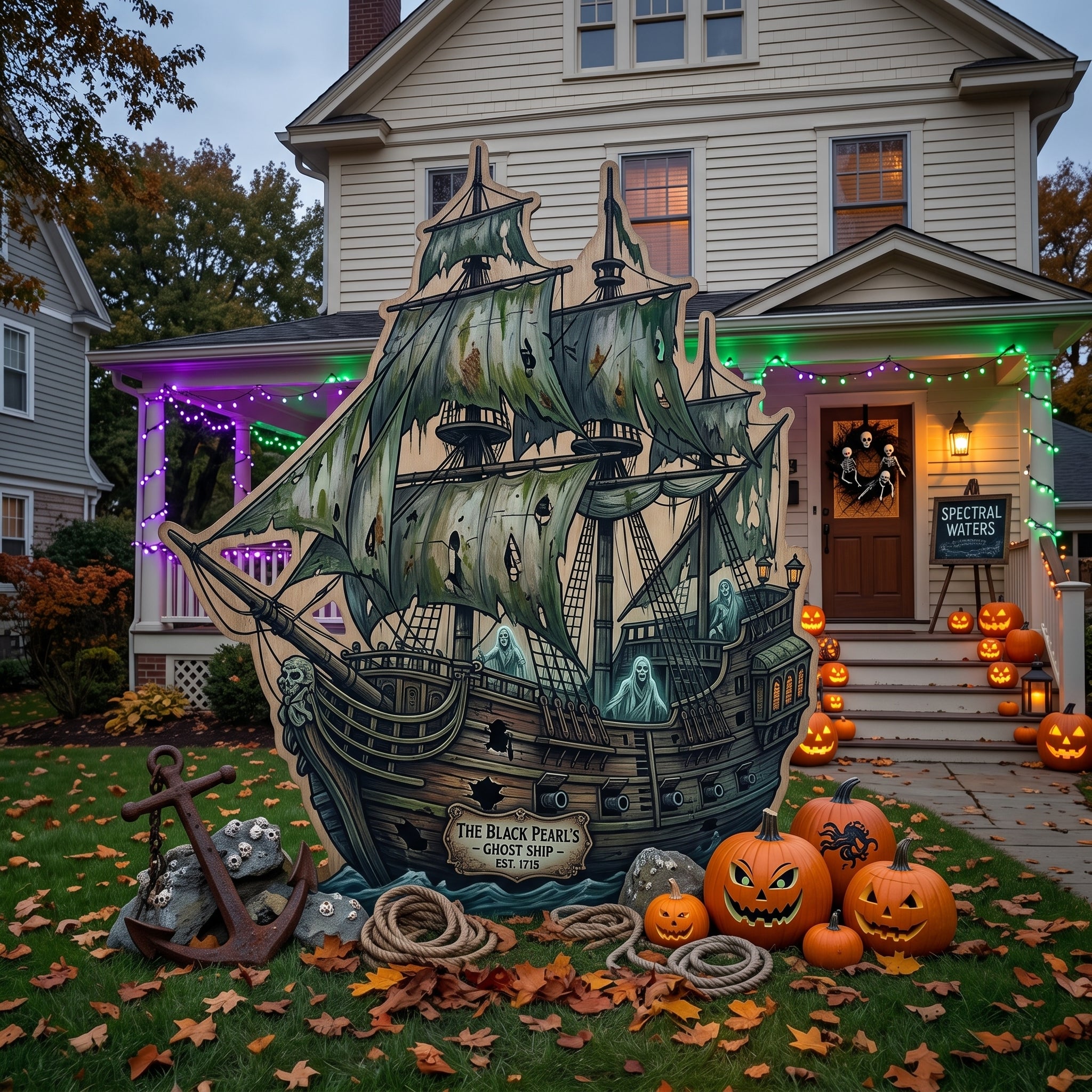 Life Size Ghost Pirate Ship Premium Freestanding Halloween Cutouts Yard Sign Decor Party Prop