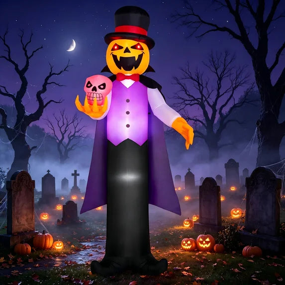 12' Giant Long Vampire Jack o Lantern Pumpkin Yard Halloween Inflatable Blow Up Decor Prop