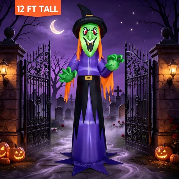 12' Giant Long Witch Yard Halloween Inflatable Blow Up Decor Prop