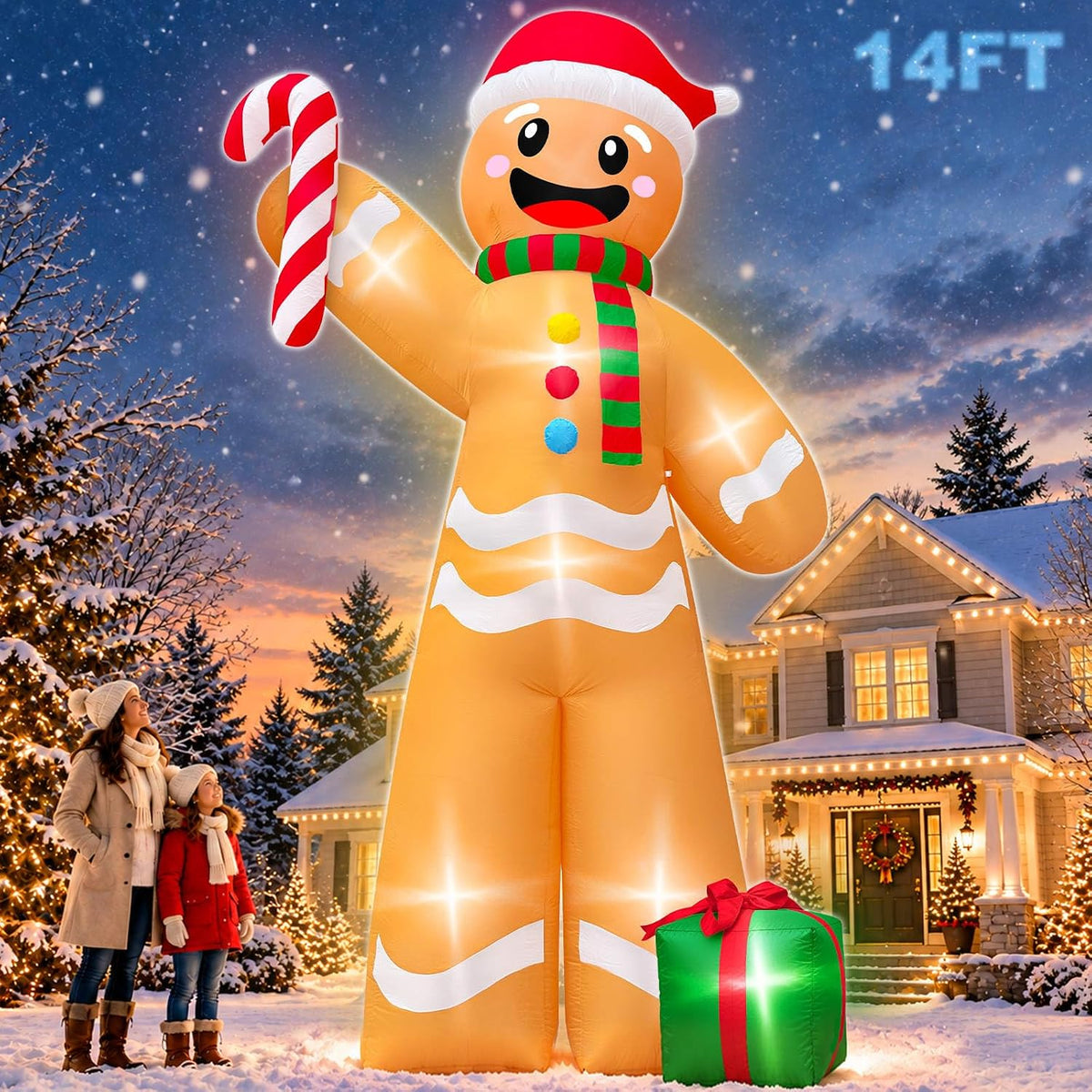 14-Foot Giant Outdoor Gingerbread Man Inflatable with LED Illumination Christmas Blow Up Yard Decor