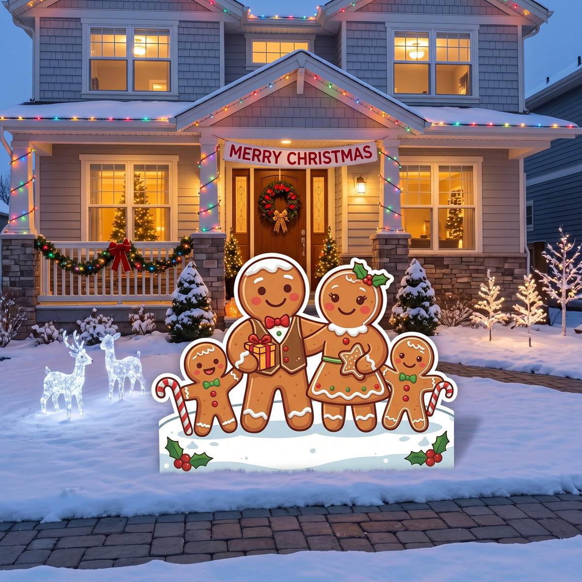 Life Size Gingerbread Man Family Character Premium Freestanding Christmas Cutouts Yard Sign Decor Party Prop