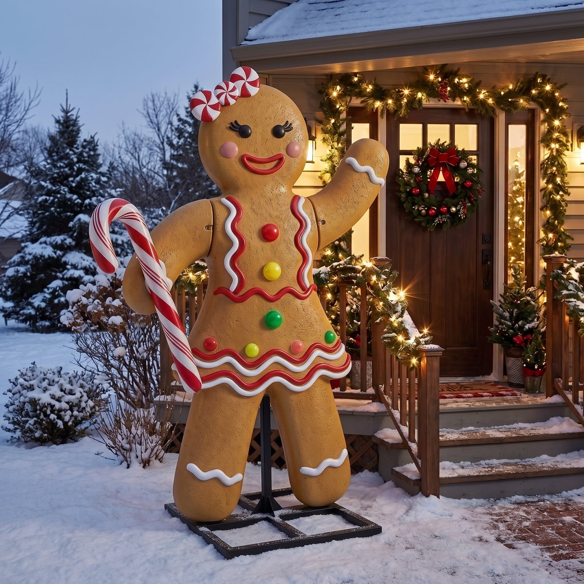 6' Christmas Gingerbread Woman Figure Music Lights Motion Sensor Christmas Home Decor Accent Yard Prop