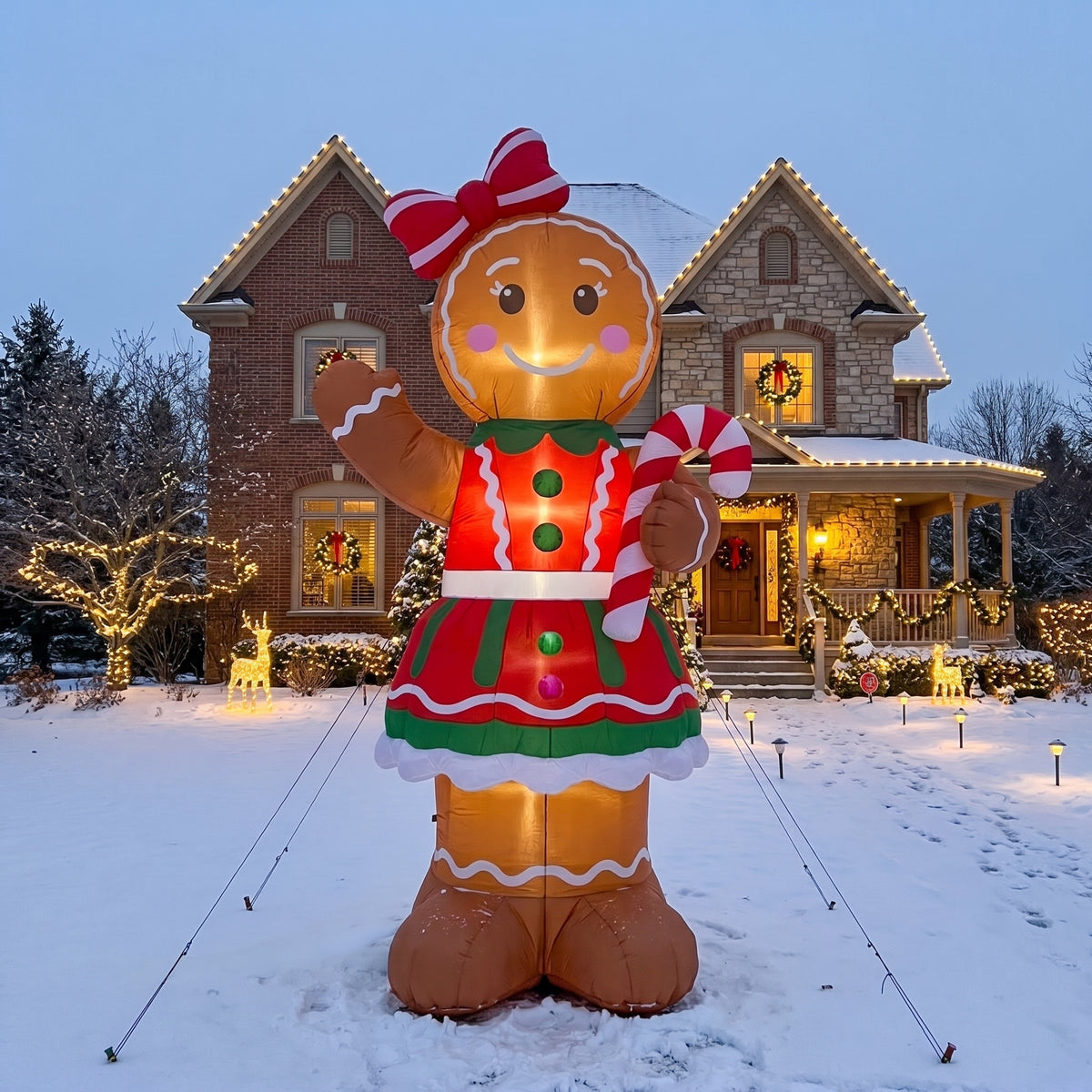 10-Foot Giant Outdoor Gingerbread Village Gingerbread Girl Inflatable with LED Illumination Christmas Blow Up Yard Decor