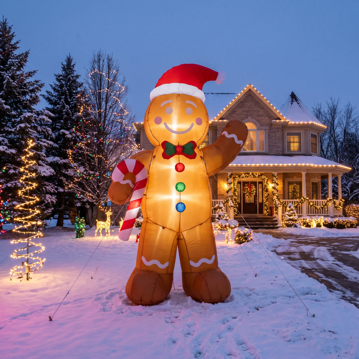 10-Foot Giant Outdoor Gingerbread Village Gingerbread Man Inflatable with LED Illumination Christmas Blow Up Yard Decor