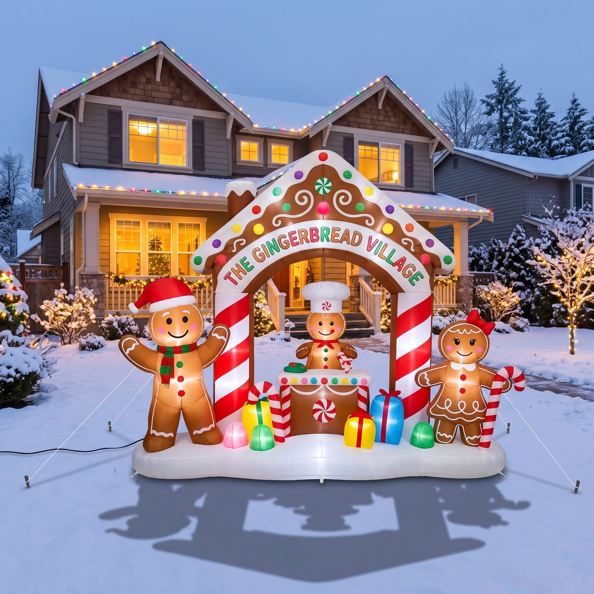 The Gingerbread Village Colossal 10-Foot Illuminated Holiday Archway Inflatable Scene Christmas Decor Yard Prop