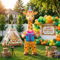 5' Safari Giraffe with Birthday Hat and Present Yard Birthday Inflatable Blow Up Decor Prop