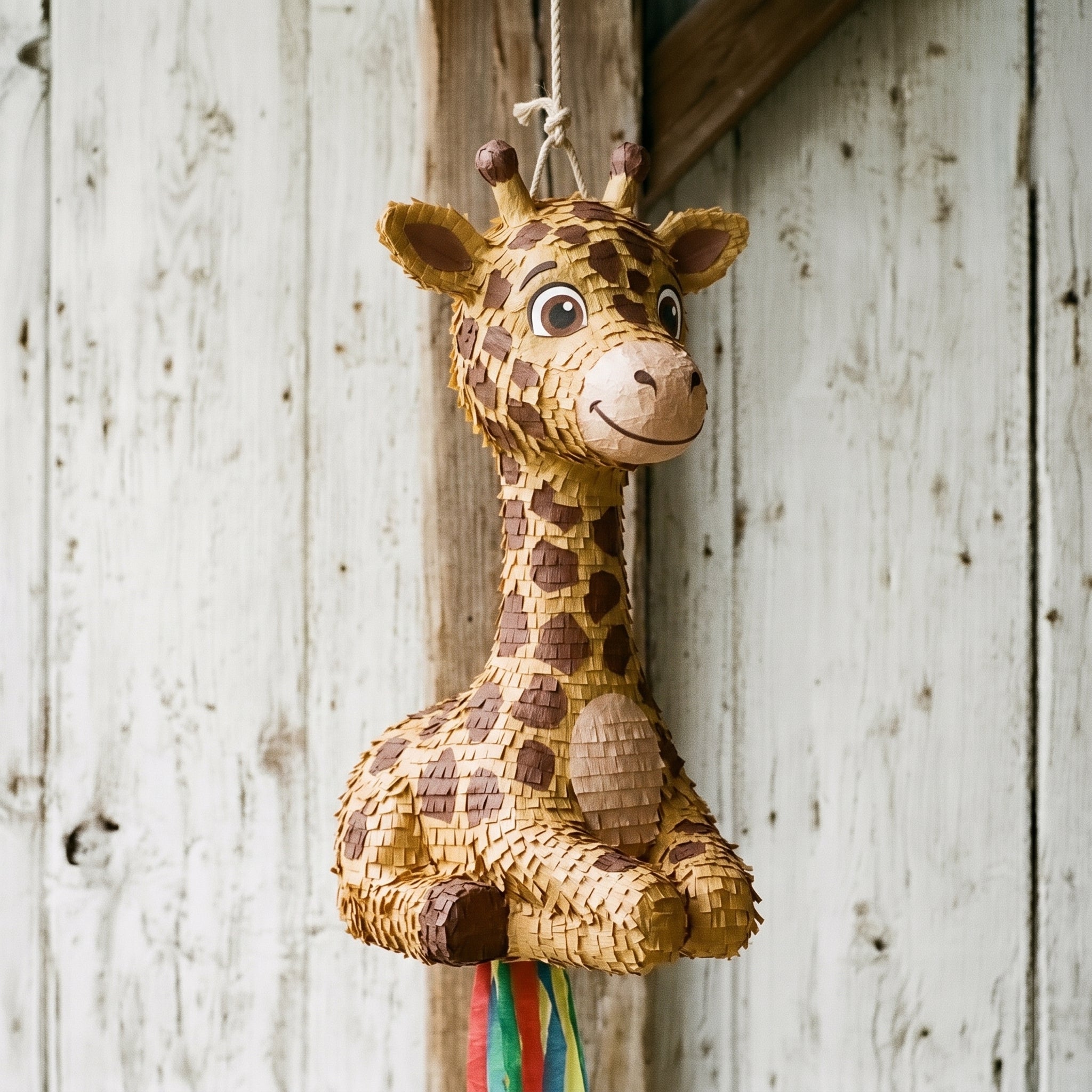 Premium Handmade 30-Inch Cute Giraffe Character Pull-String Piñata Table Decor Party Centerpiece