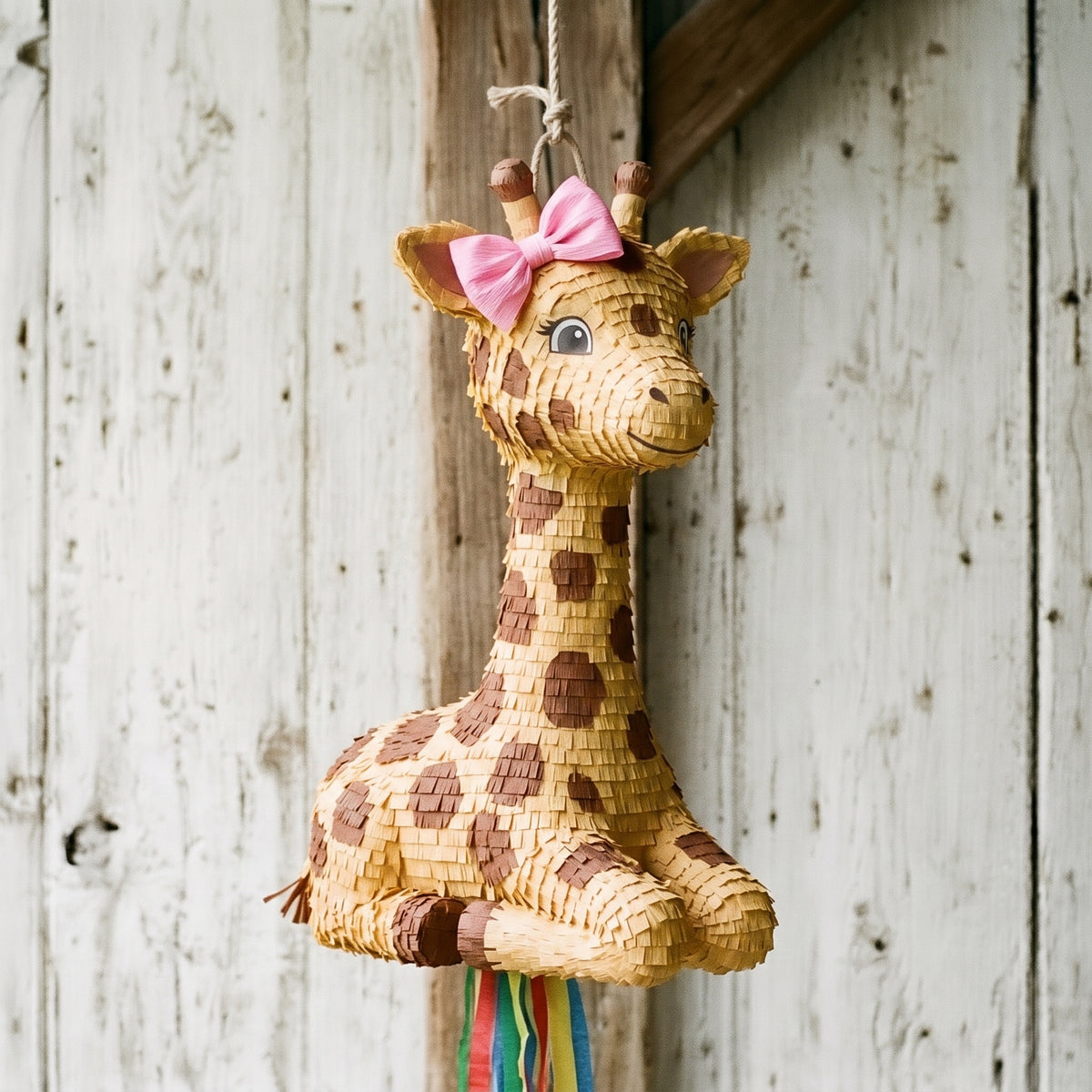 Premium Handmade 30-Inch Cute Giraffe Girl Character Pull-String Piñata Table Decor Party Centerpiece