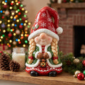 15-Inch Hand-Painted Glossy Ceramic Girl Holiday Gnome Statue with Lantern Christmas Decor