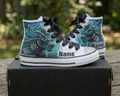 Custom Godzilla High-Top Sneakers Shoes Personalized with Name, Ribbon Laces & Rhinestones Birthday Parties Everyday Gift