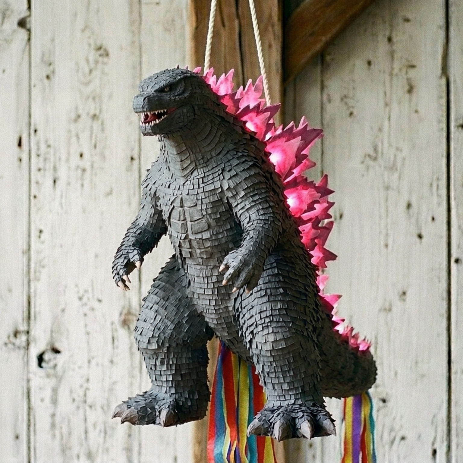 Premium Handmade 30-Inch Godzilla Character Pull-String Piñata Table Decor Party Centerpiece