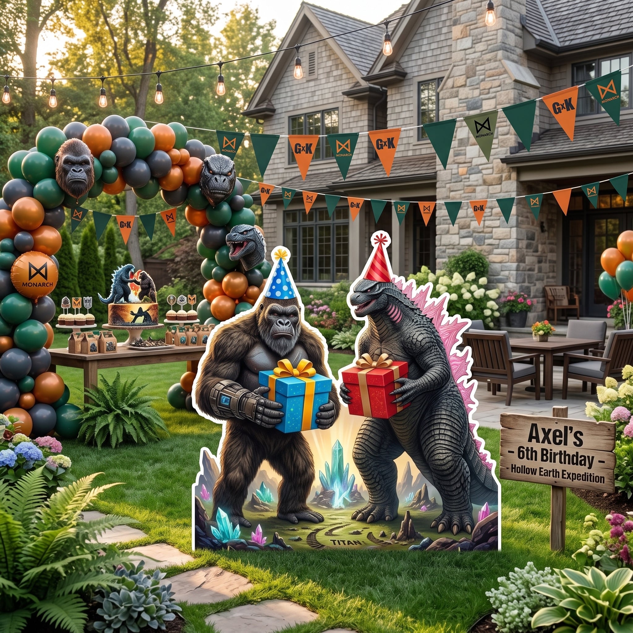 Life Size Godzilla x Kong Character Premium Freestanding Cutouts Yard Sign Decor Party Prop
