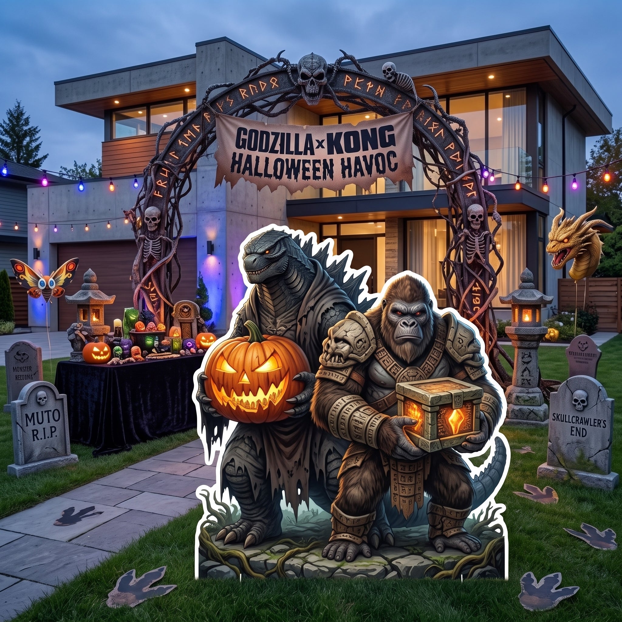 Life Size Godzilla x Kong Halloween Character Premium Freestanding Cutouts Yard Sign Decor Party Prop