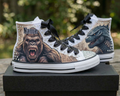 Custom Godzilla and Kong High-Top Sneakers Shoes Personalized with Name, Ribbon Laces & Rhinestones Birthday Parties Everyday Gift