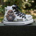 Custom Godzilla Kong High-Top Sneakers Shoes Personalized with Name, Ribbon Laces & Rhinestones Birthday Parties Everyday Gift