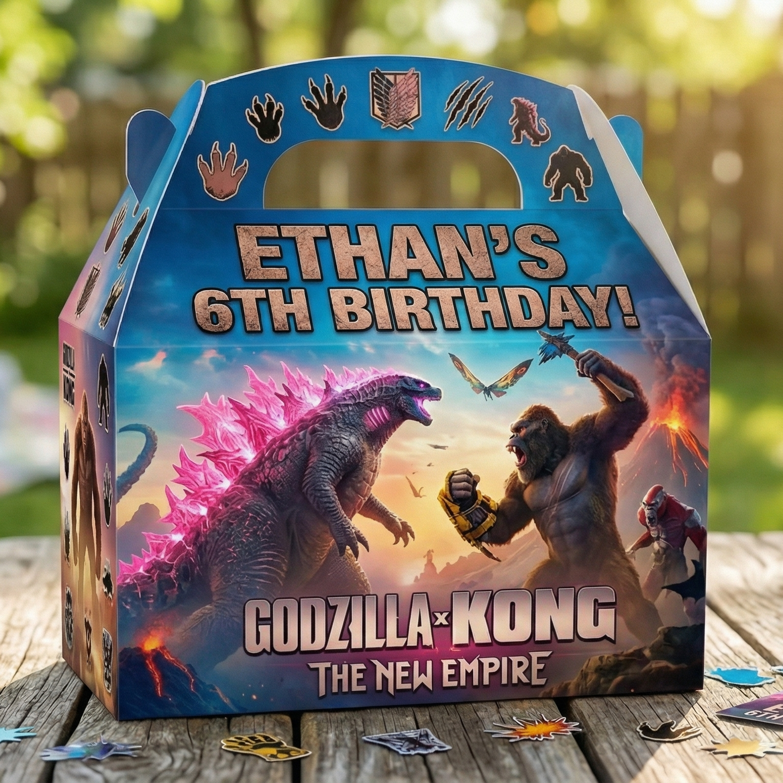 (Pack of 6) Godzilla x Kong Custom Personalized Birthday Party Favor Gable Treat Boxes