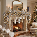 8-Foot Pre-Lit Metallic Silver and Champagne Gold Luxury Artificial Holiday Garland Christmas Decor