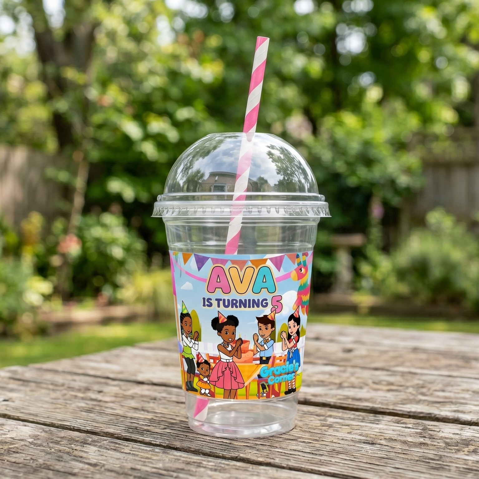 (Pack of 6) Gracie's Corner Custom Personalized Birthday Party 16 oz Cups with Dome Lids & Straws