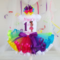 Gracie's Corner Standing Tutu Set Girls Personalized Custom Rainbow Ribbon Sewn Trim Tutu Outfit Dress Theme Cake Smash Birthday Party