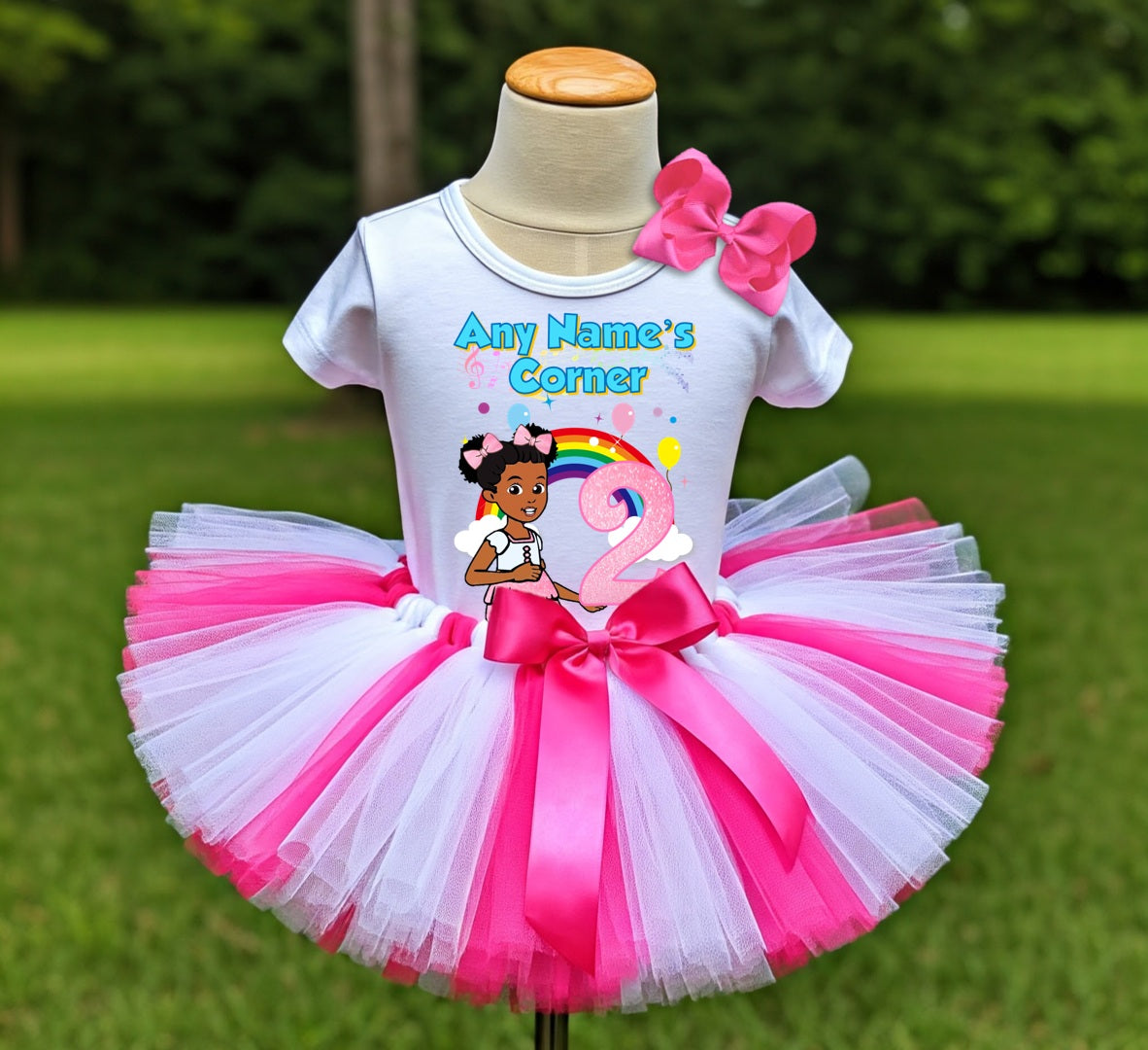 Gracie's Corner Pink Bow Tutu Set Girls Personalized Custom Hot Pink White Pink Tutu Outfit Dress Theme Cake Smash Birthday Party
