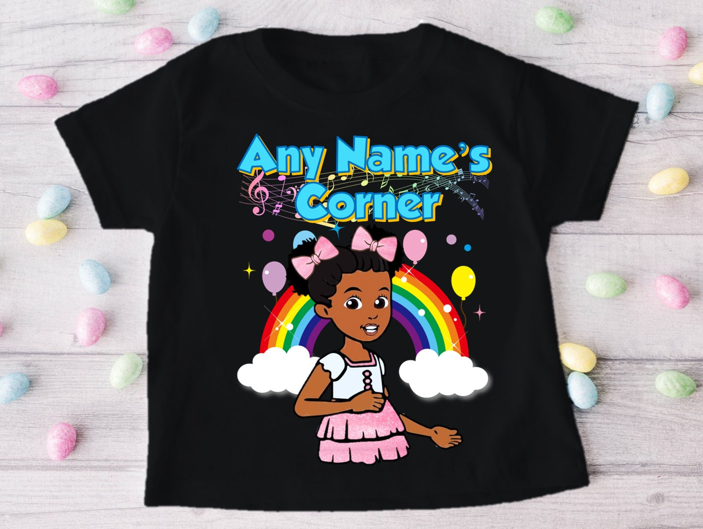 Gracie's Corner Pink Bow Personalized Custom Black T-Shirt or Onesie Theme Cake Smash Party