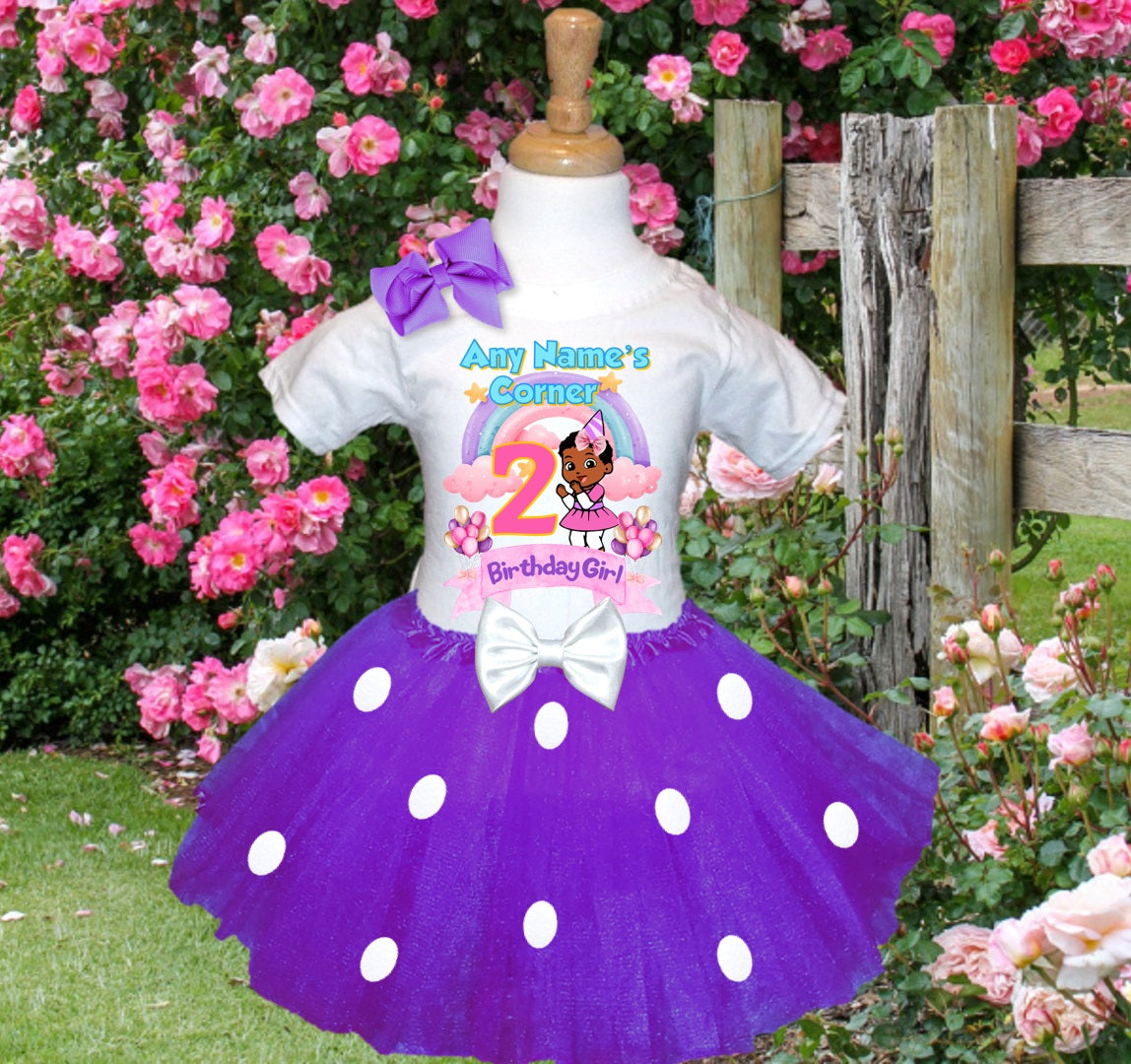 Gracie's Corner Cece Tutu Set Girls Personalized Custom Purple White Polka Dots Tutu Outfit Dress Theme Cake Smash Birthday Party