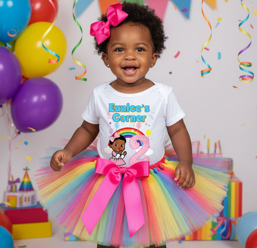 Gracie's Corner Baby Cece Tutu Set Girls Personalized Custom Rainbow Tutu Outfit Dress Theme Cake Smash Birthday Party