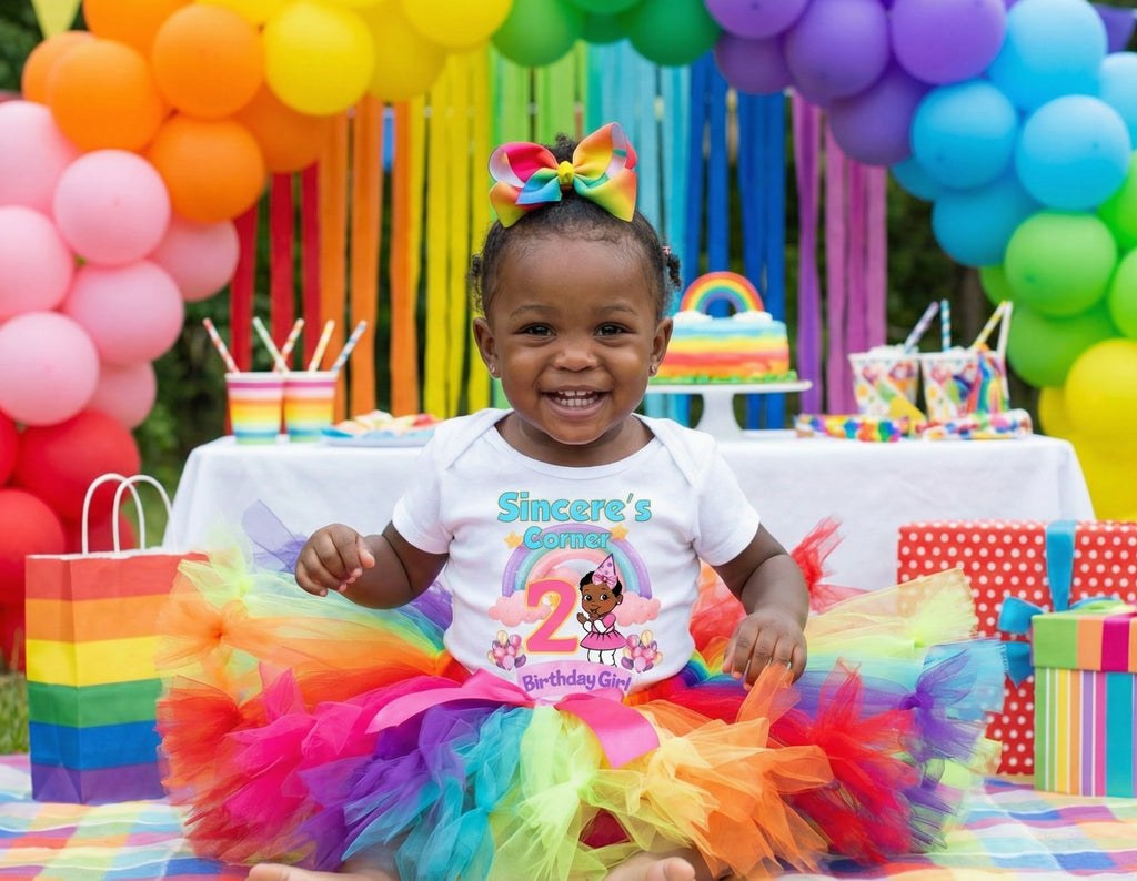 Gracie's Corner Cece Tutu Set Girls Personalized Custom Rainbow Knots Tutu Outfit Dress Theme Cake Smash Birthday Party