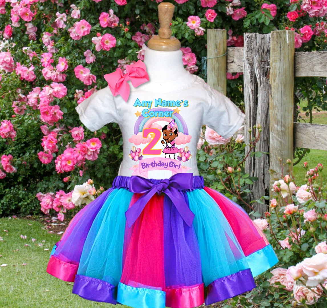 Gracie's Corner Cece Tutu Set Girls Personalized Custom Hot Pink Blue Purple Ribbon Tutu Outfit Dress Theme Cake Smash Birthday Party