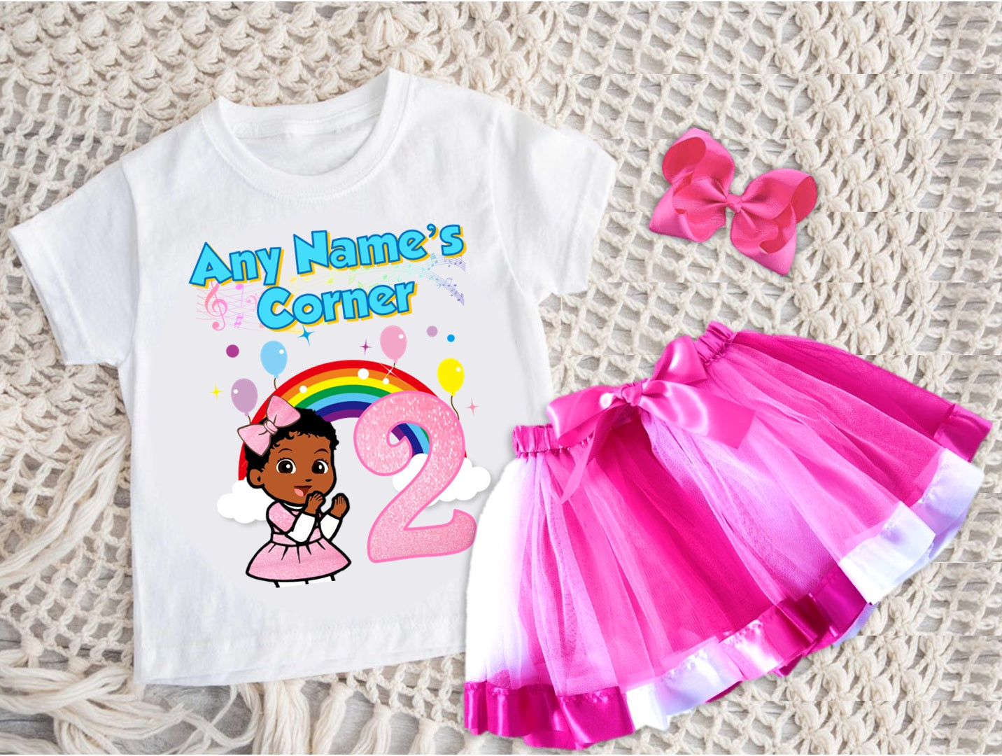 Gracie's Corner Baby Cece Tutu Set Girls Personalized Custom Hot Pink White Pink Ribbon Tutu Outfit Dress Theme Cake Smash Birthday Party