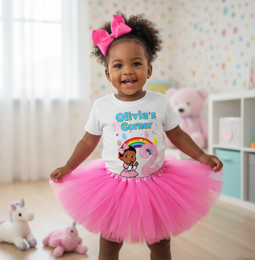 Gracie's Corner Baby Cece Tutu Set Girls Personalized Custom Pink 3 Layer Tutu Outfit Dress Theme Cake Smash Birthday Party
