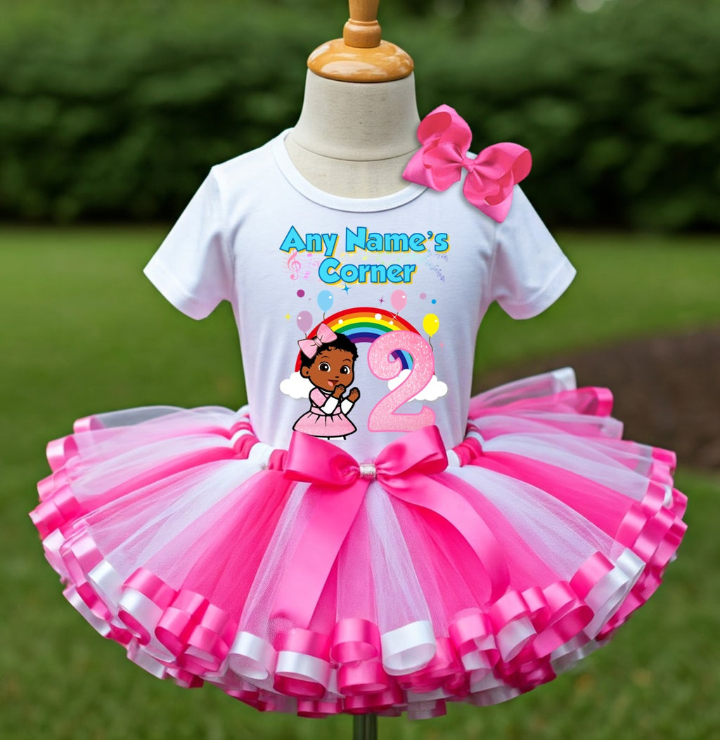 Gracie's Corner Baby Cece Tutu Set Girls Personalized Custom Hot Pink White Pink Ribbon Sewn Trim Tutu Outfit Dress Theme Cake Smash Birthday Party