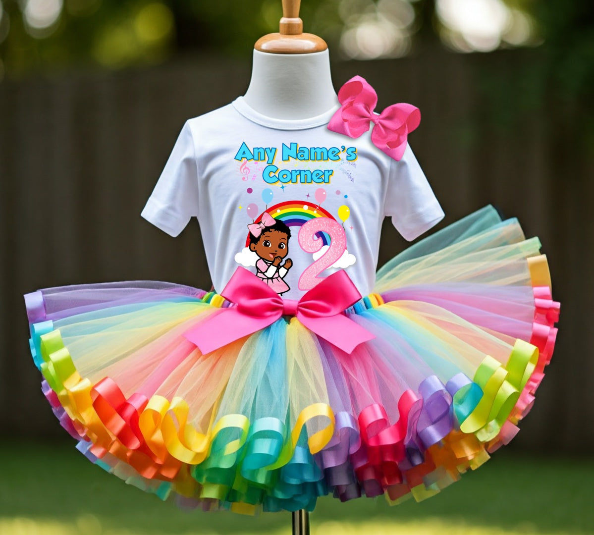 Gracie's Corner Baby Cece Tutu Set Girls Personalized Custom Rainbow Ribbon Sewn Trim Tutu Outfit Dress Theme Cake Smash Birthday Party
