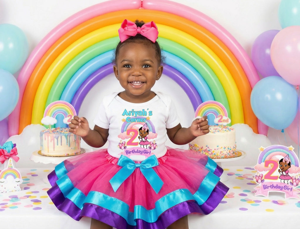 Gracie's Corner Cece Tutu Set Girls Personalized Custom Hot Pink Blue Purple Ribbon Trim Tutu Outfit Dress Theme Cake Smash Birthday Party