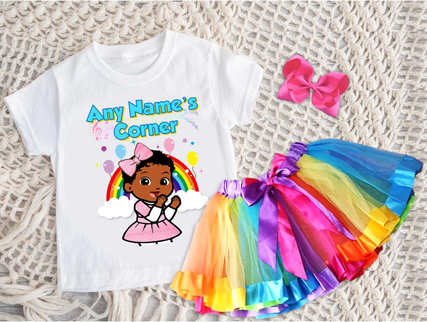 Gracie's Corner Baby Cece Tutu Set Girls Personalized Custom Rainbow Ribbon Tutu Outfit Dress Theme Cake Smash Party
