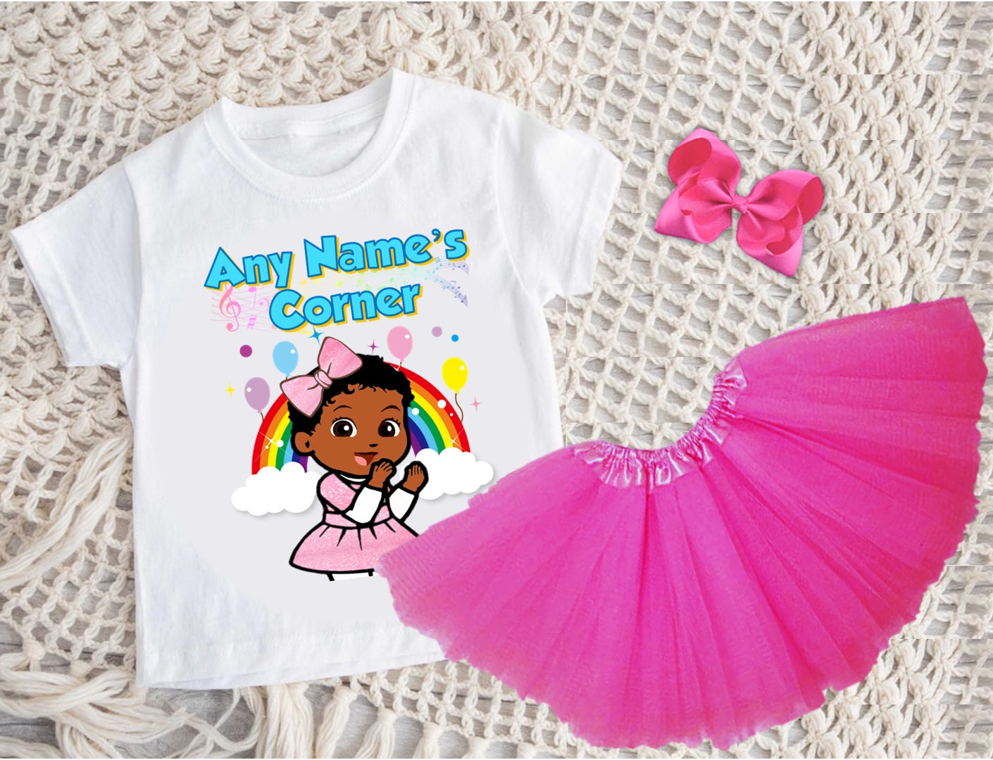 Gracie's Corner Baby Cece Tutu Set Girls Personalized Custom Hot Pink 3 Layer Tutu Outfit Dress Theme Cake Smash Party