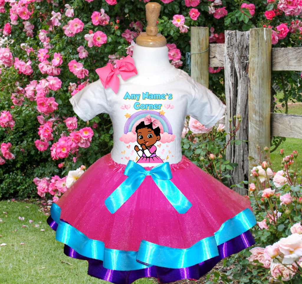 Gracie's Corner Cece Tutu Set Girls Personalized Custom Hot Pink Blue Purple Ribbon Trim Tutu Outfit Dress Theme Cake Smash Party