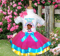 Gracie's Corner Cece Tutu Set Girls Personalized Custom Hot Pink Blue Yellow Ribbon Trim Tutu Outfit Dress Theme Cake Smash Party