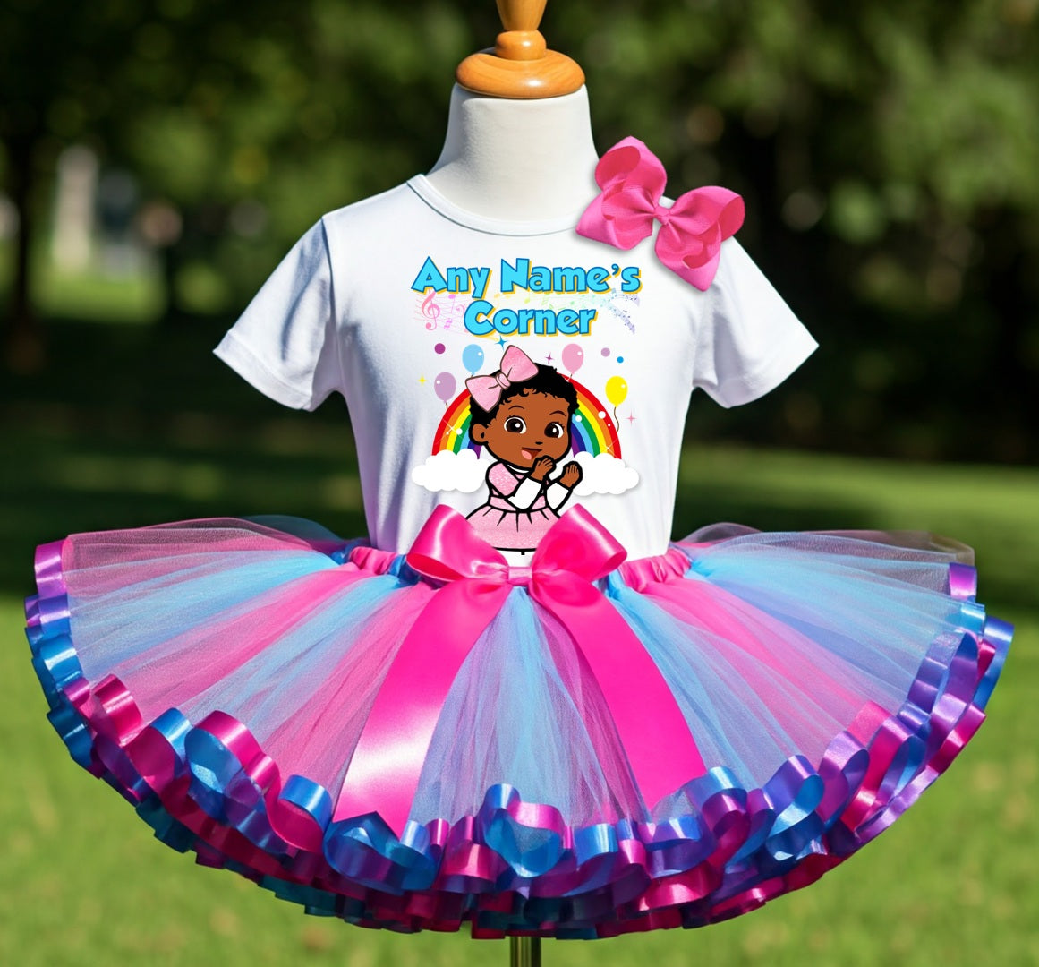 Gracie's Corner Baby Cece Tutu Set Girls Personalized Custom Hot Pink Blue Purple Ribbon Sewn Trim Tutu Outfit Dress Theme Cake Smash Party