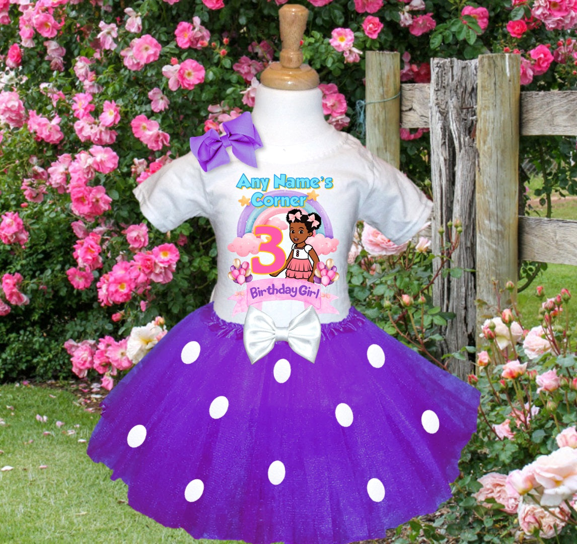 Gracie's Corner Tutu Set Girls Personalized Custom Purple White Polka Dots Tutu Outfit Dress Theme Cake Smash Birthday Party