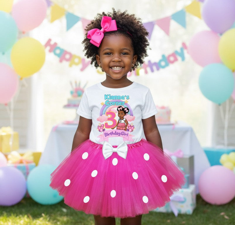 Gracie's Corner Tutu Set Girls Personalized Custom Hot Pink White Polka Dots Tutu Outfit Dress Theme Cake Smash Birthday Party