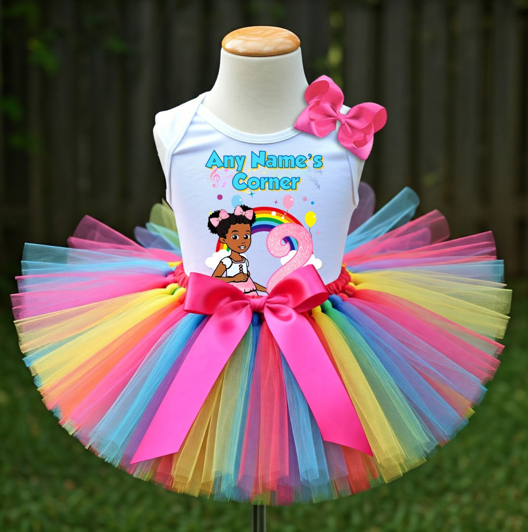 Gracie's Corner Pink Bow Tutu Set Girls Personalized Custom Rainbow Tutu Outfit Dress Theme Cake Smash Birthday Party