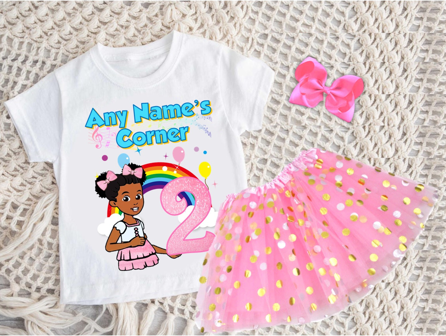 Gracie's Corner Pink Bow Tutu Set Girls Personalized Custom Pink Gold Polka Dots Tutu Outfit Dress Theme Cake Smash Birthday Party