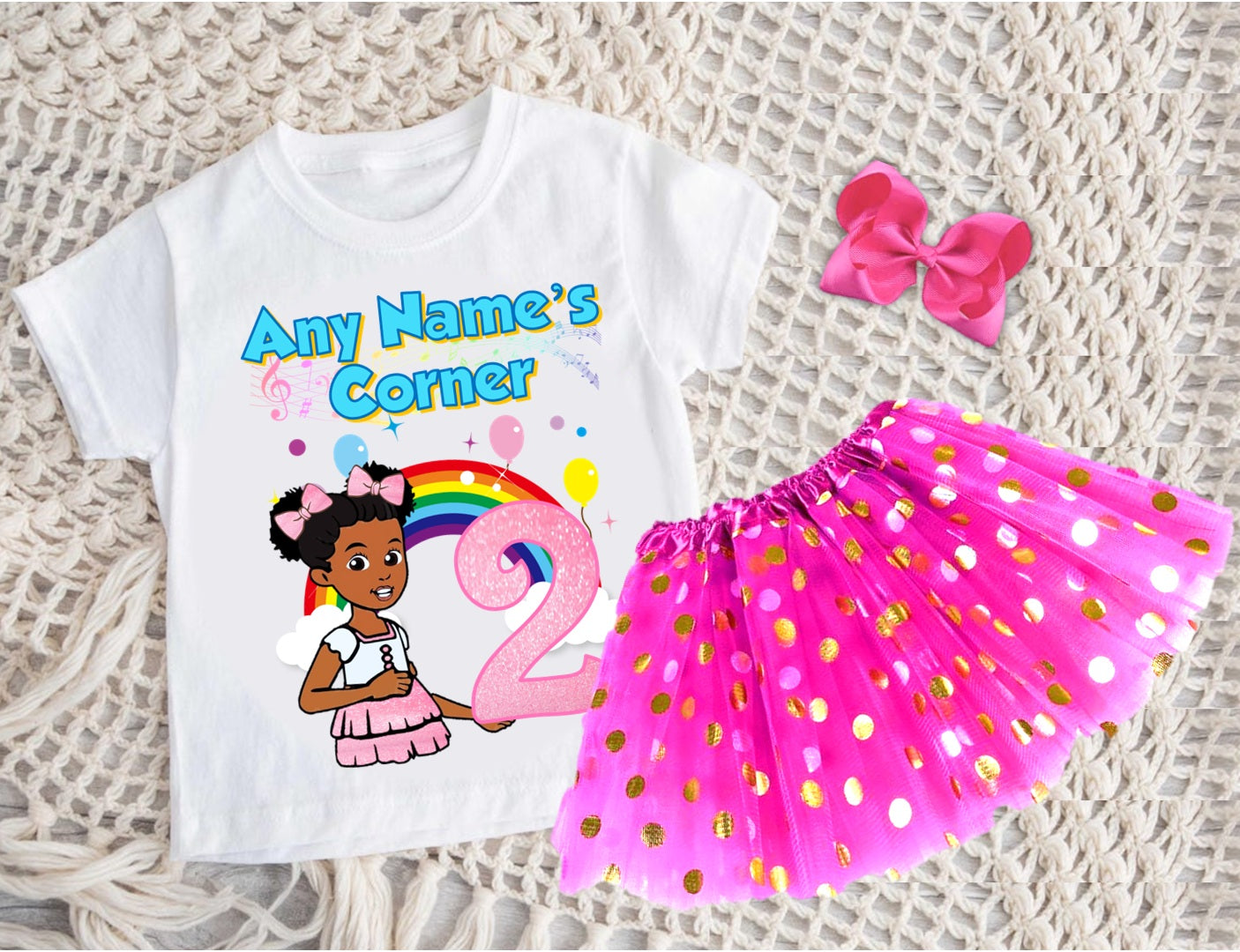 Gracie's Corner Pink Bow Tutu Set Girls Personalized Custom Hot Pink Gold Polka Dots Tutu Outfit Dress Theme Cake Smash Birthday Party