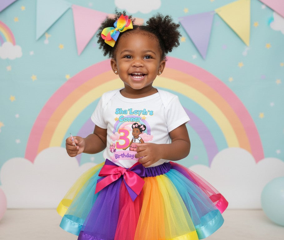 Gracie's Corner Tutu Set Girls Personalized Custom Rainbow Ribbon Tutu Outfit Dress Theme Cake Smash Birthday Party