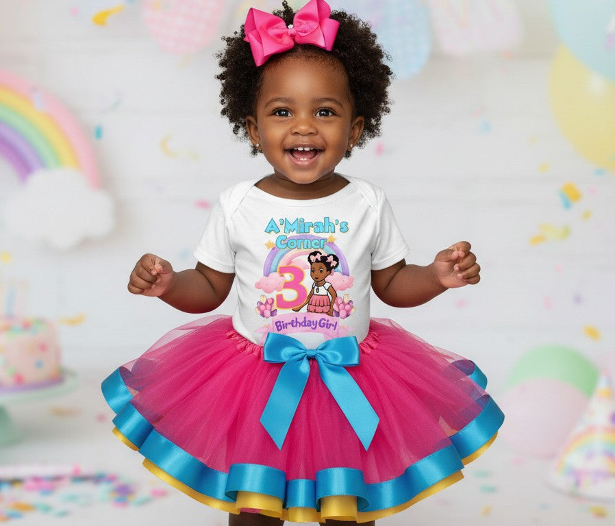Gracie's Corner Tutu Set Girls Personalized Custom Hot Pink Blue Yellow Ribbon Trim Tutu Outfit Dress Theme Cake Smash Birthday Party