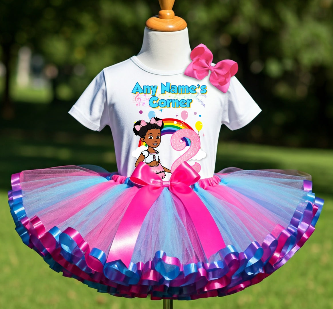 Gracie's Corner Pink Bow Tutu Set Girls Personalized Custom Hot Pink Blue Purple Ribbon Sewn Trim Tutu Outfit Dress Theme Cake Smash Birthday Party