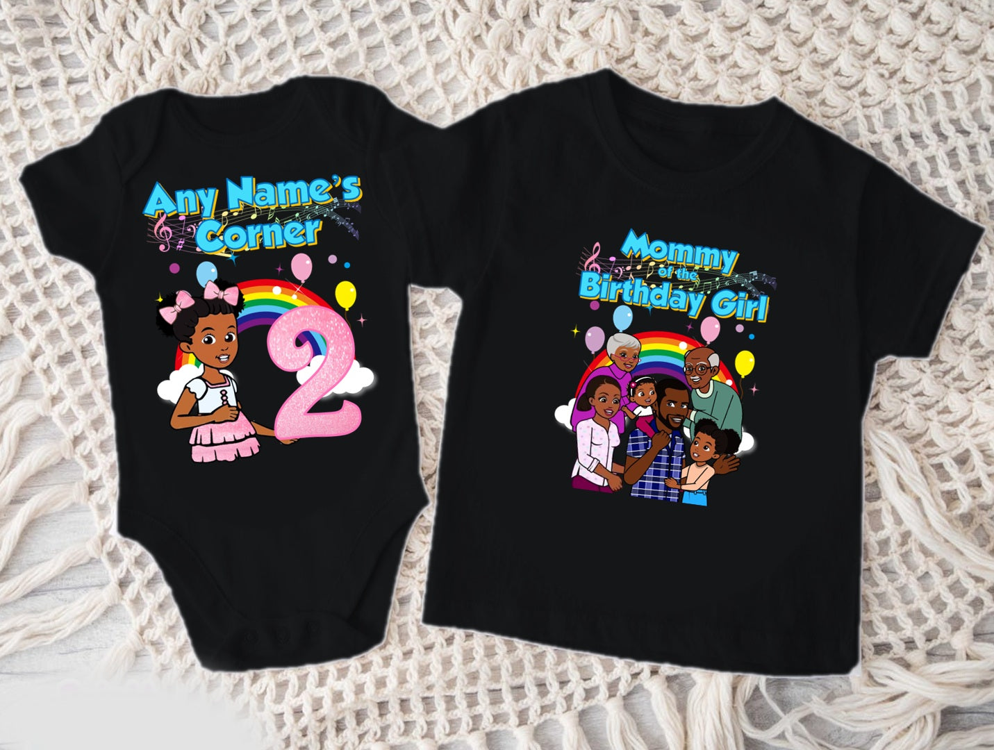Gracie's Corner Pink Bow Personalized Custom Black Family T-Shirt or Onesie Pack Theme Cake Smash Birthday Party