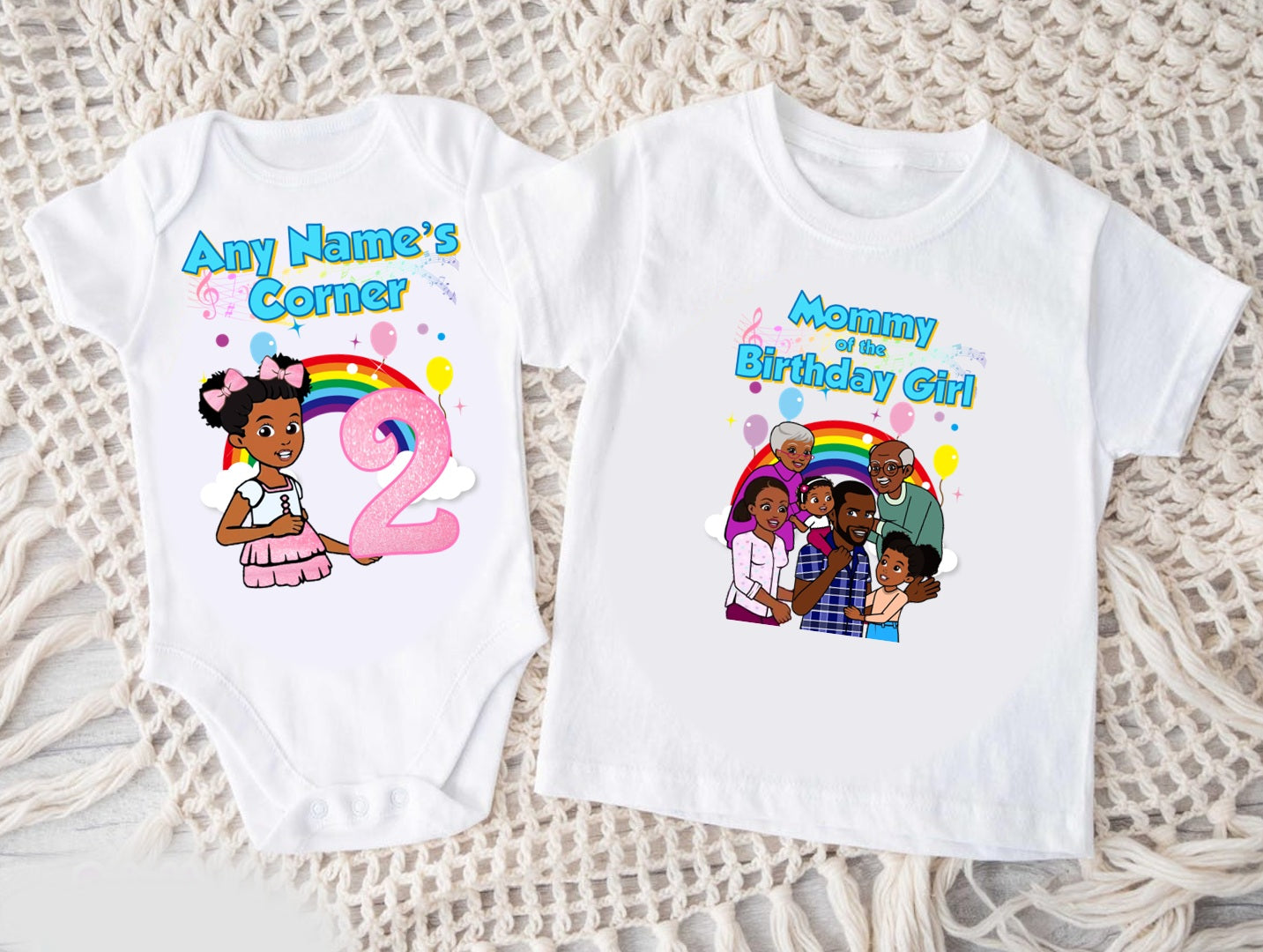 Gracie's Corner Pink Bow Personalized Custom White Family T-Shirt or Onesie Pack Theme Cake Smash Birthday Party