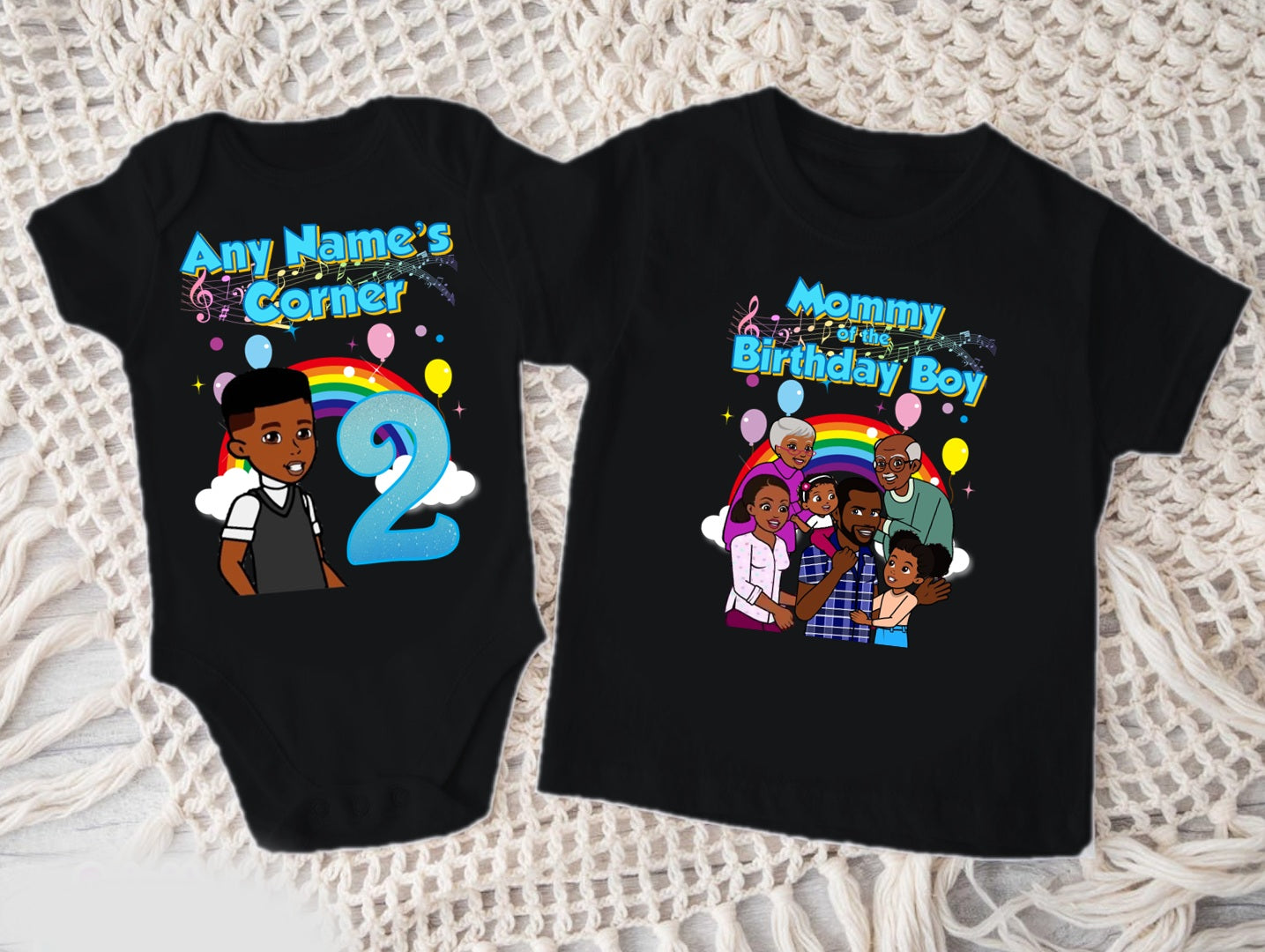 Gracie's Corner Boy Zyron Personalized Custom Black Family T-Shirt or Onesie Pack Theme Cake Smash Birthday Party